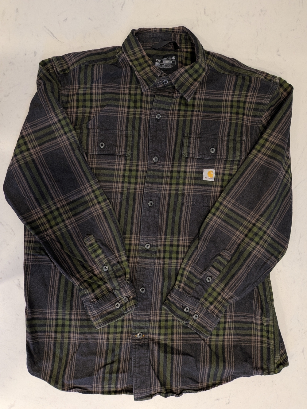 Carhartt Loose Fit Heavyweight Flannel Long-Sleeve Shirt - Olive/Black Plaid